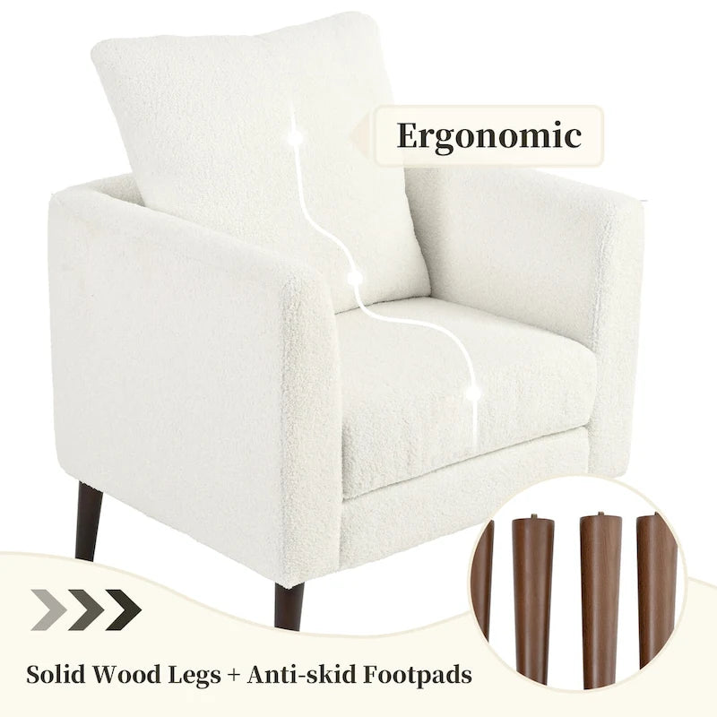 Fleece Fabric Barrel Accent Chair - Wood Legs - 275lbs Capacity - 29.53"W x 26.77"L - Living Room Bedroom