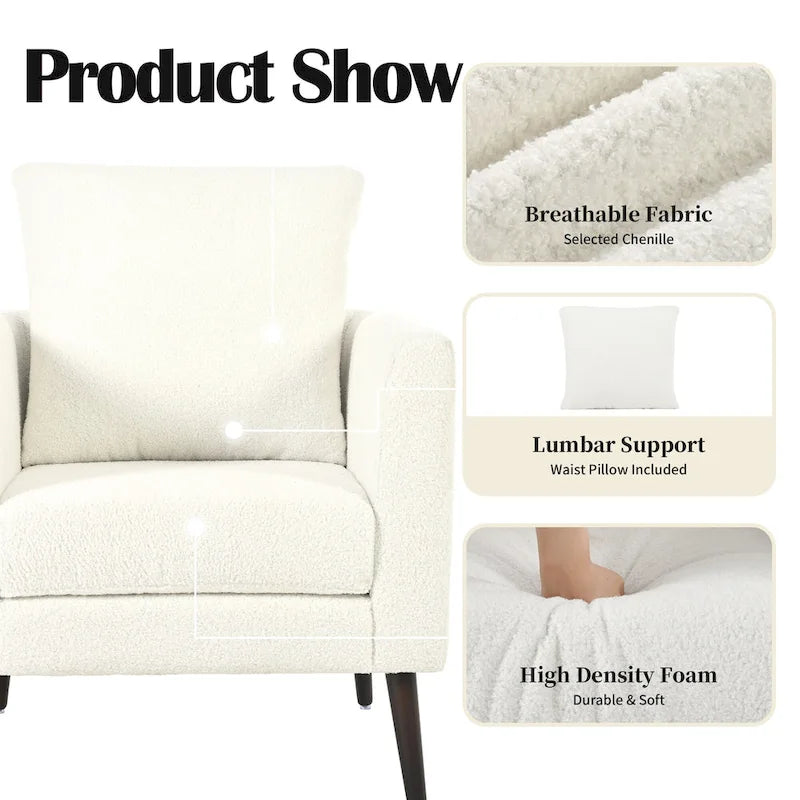 Fleece Fabric Barrel Accent Chair - Wood Legs - 275lbs Capacity - 29.53"W x 26.77"L - Living Room Bedroom