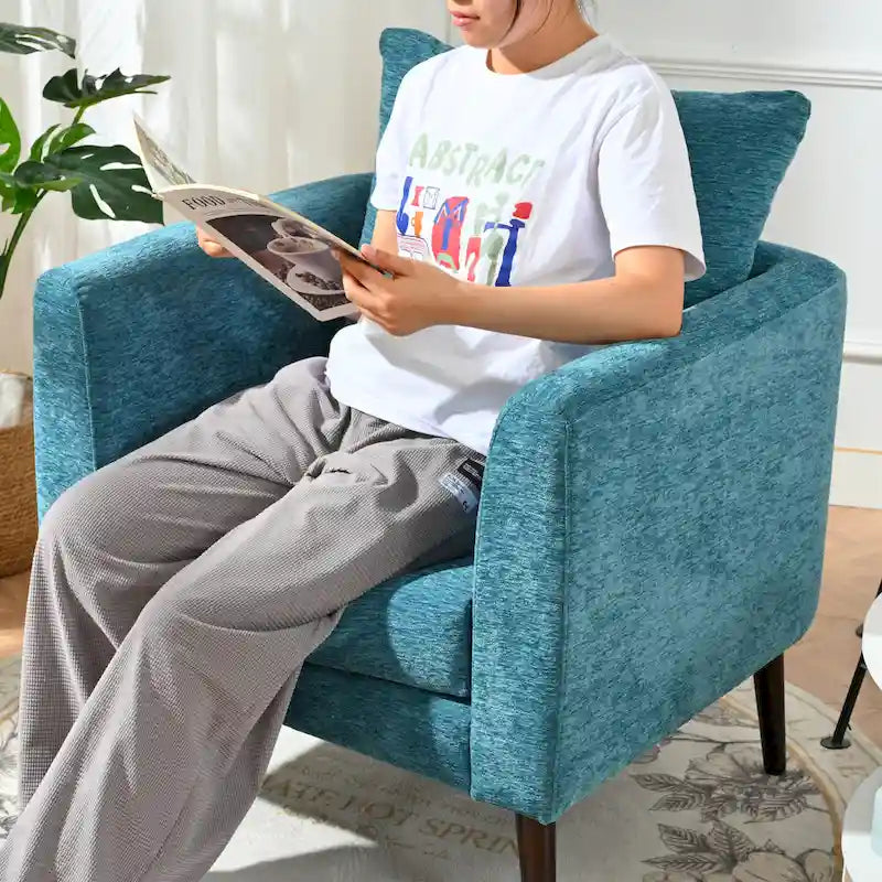 Fleece Fabric Barrel Accent Chair - Wood Legs - 275lbs Capacity - 29.53"W x 26.77"L - Living Room Bedroom