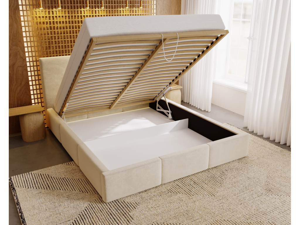 Beige Velvet Bed, 200 x 200 cm