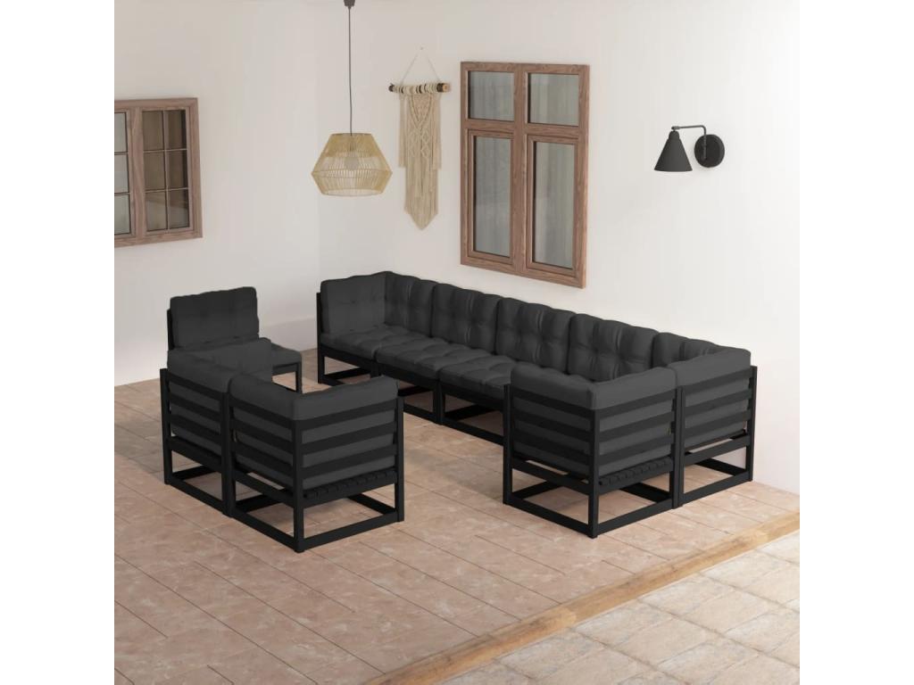 Black Pine Wood Outdoor Furniture Set - dlz1766571345108