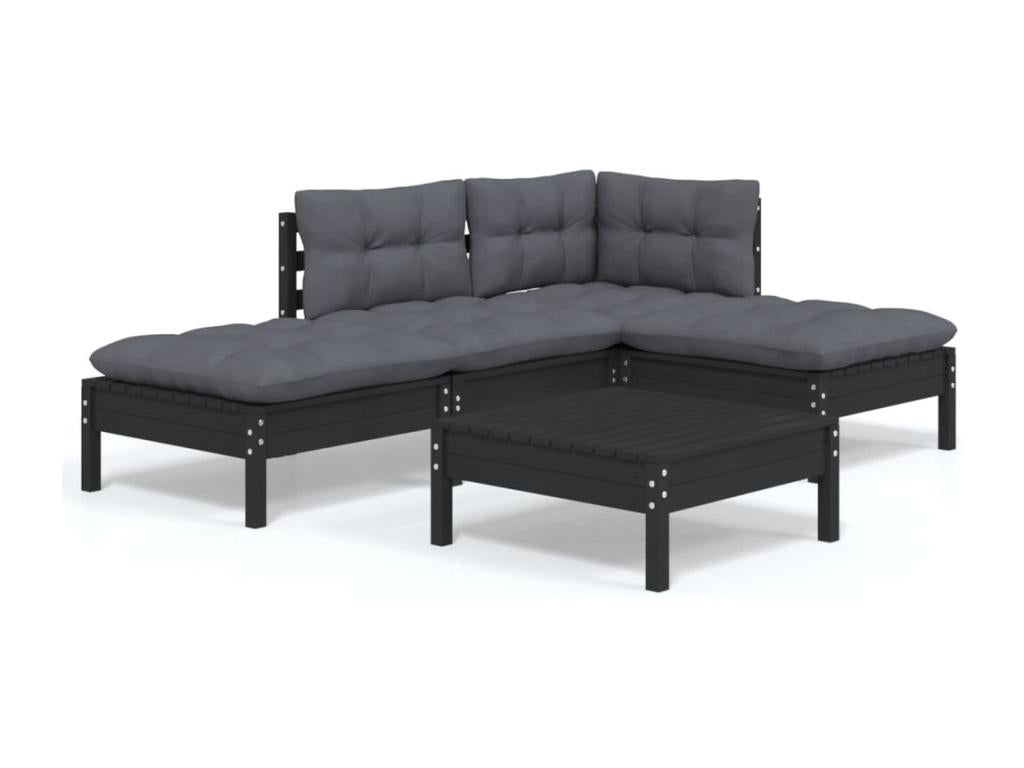 Black Pine Wood Outdoor Furniture Set