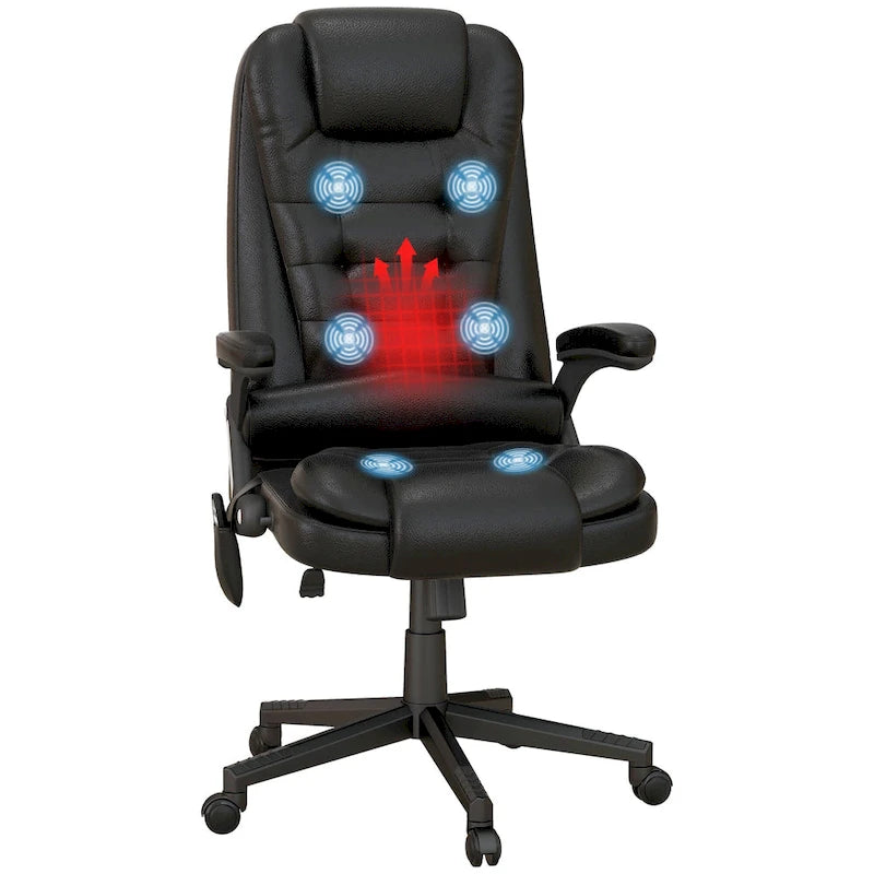 High Back Massage Office Chair - 6 Vibration Points - Beige PU Leather - 120° Recline - 265lbs Capacity