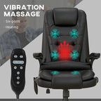 High Back Massage Office Chair - 6 Vibration Points - Beige PU Leather - 120° Recline - 265lbs Capacity