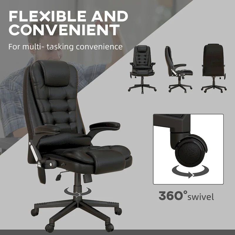 High Back Massage Office Chair - 6 Vibration Points - Beige PU Leather - 120° Recline - 265lbs Capacity