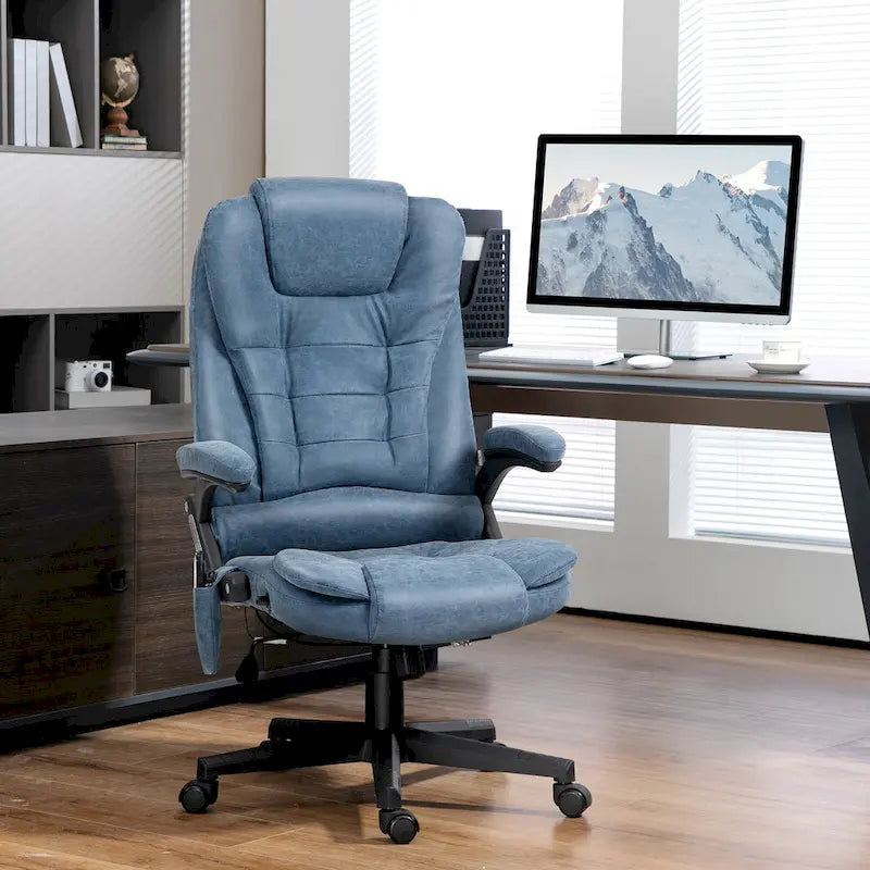 High Back Massage Office Chair - 6 Vibration Points - Beige PU Leather - 120° Recline - 265lbs Capacity