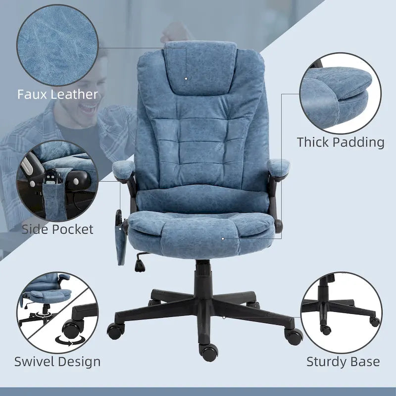 High Back Massage Office Chair - 6 Vibration Points - Beige PU Leather - 120° Recline - 265lbs Capacity