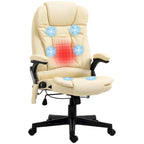 High Back Massage Office Chair - 6 Vibration Points - Beige PU Leather - 120° Recline - 265lbs Capacity