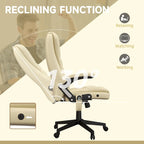 High Back Massage Office Chair - 6 Vibration Points - Beige PU Leather - 120° Recline - 265lbs Capacity