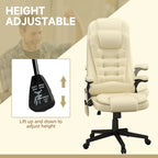 High Back Massage Office Chair - 6 Vibration Points - Beige PU Leather - 120° Recline - 265lbs Capacity