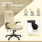 High Back Massage Office Chair - 6 Vibration Points - Beige PU Leather - 120° Recline - 265lbs Capacity