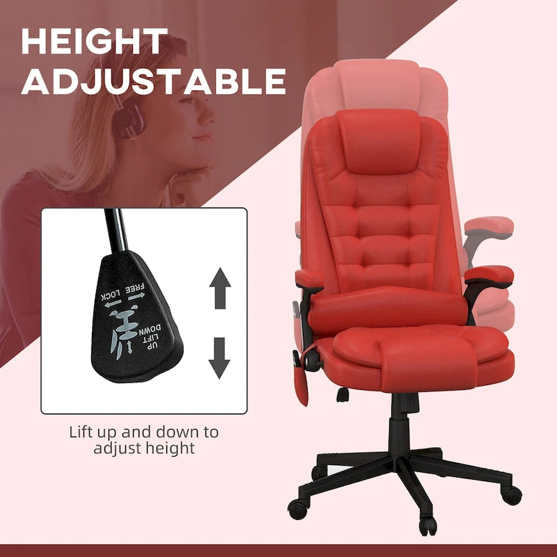 High Back Massage Office Chair - 6 Vibration Points - Beige PU Leather - 120° Recline - 265lbs Capacity