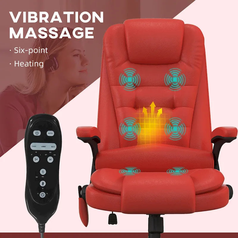 High Back Massage Office Chair - 6 Vibration Points - Beige PU Leather - 120° Recline - 265lbs Capacity