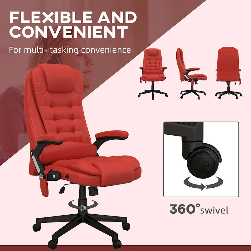 High Back Massage Office Chair - 6 Vibration Points - Beige PU Leather - 120° Recline - 265lbs Capacity