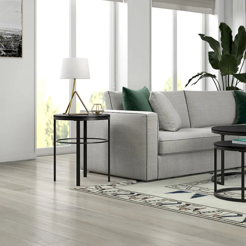 20" Wide Round Side Table - MDF Top - Steel Frame - 40lbs Capacity - Modern Living Room Bedroom