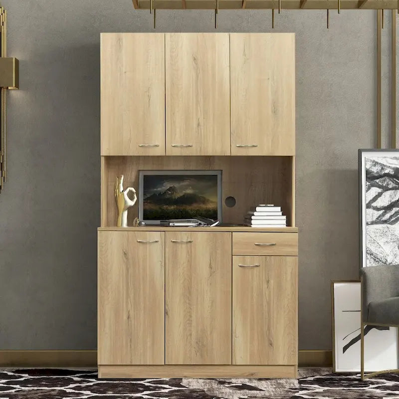70.87"H Tall Storage Cabinet - 6 Doors 1 Drawer - Walnut MDF Wardrobe - 39.37"W x 15.35"D - Kitchen Bedroom