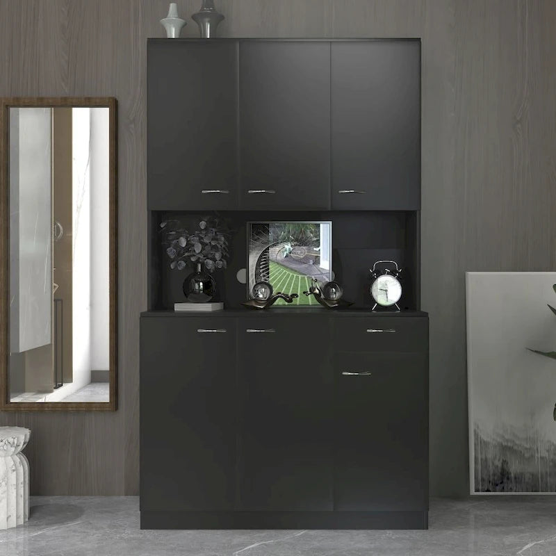 70.87"H Tall Storage Cabinet - 6 Doors 1 Drawer - Walnut MDF Wardrobe - 39.37"W x 15.35"D - Kitchen Bedroom