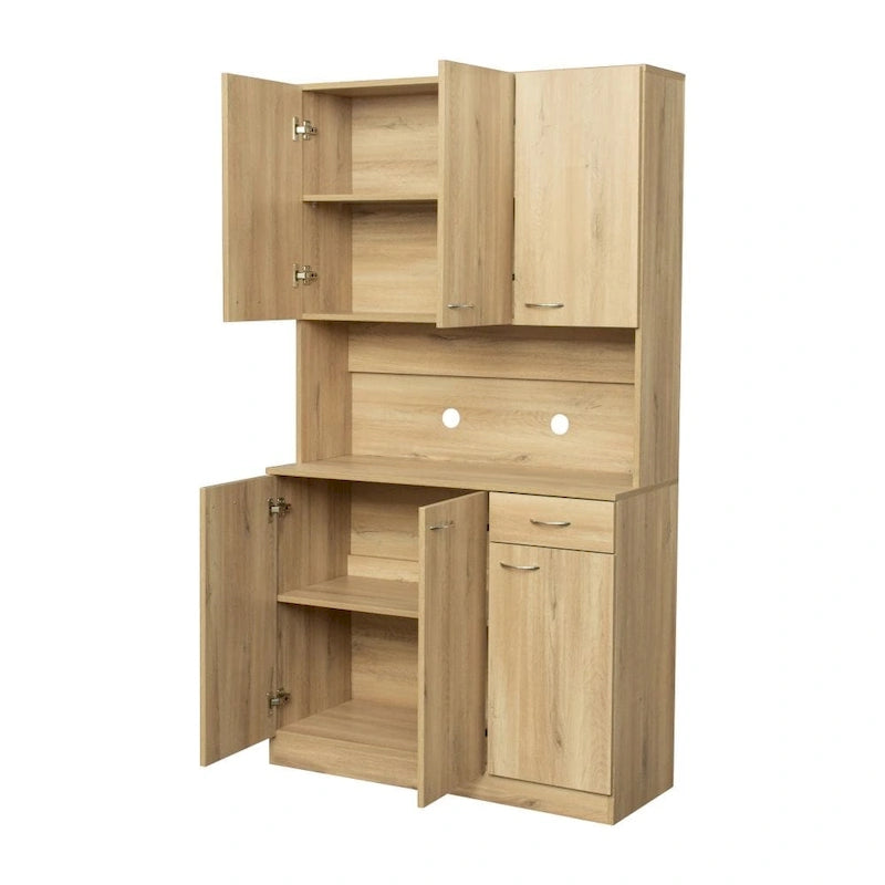 70.87"H Tall Storage Cabinet - 6 Doors 1 Drawer - Walnut MDF Wardrobe - 39.37"W x 15.35"D - Kitchen Bedroom