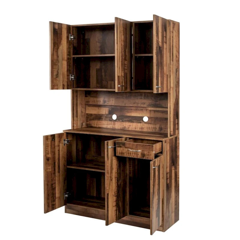 70.87"H Tall Storage Cabinet - 6 Doors 1 Drawer - Walnut MDF Wardrobe - 39.37"W x 15.35"D - Kitchen Bedroom