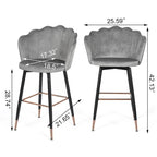 Velvet Bar Stools Set of 2 - 42"H - Metal Legs - Cushioned Seat - Kitchen Counter Height