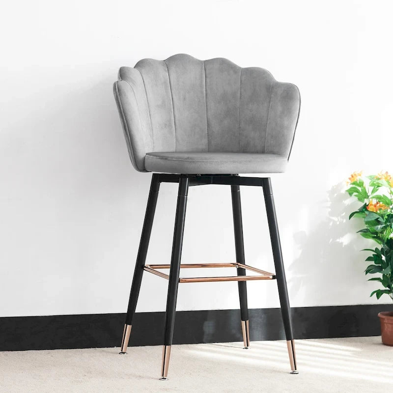 Velvet Bar Stools Set of 2 - 42"H - Metal Legs - Cushioned Seat - Kitchen Counter Height