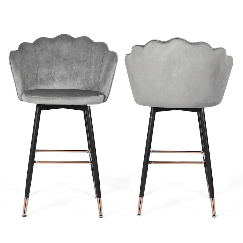 Velvet Bar Stools Set of 2 - 42"H - Metal Legs - Cushioned Seat - Kitchen Counter Height