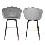 Velvet Bar Stools Set of 2 - 42"H - Metal Legs - Cushioned Seat - Kitchen Counter Height