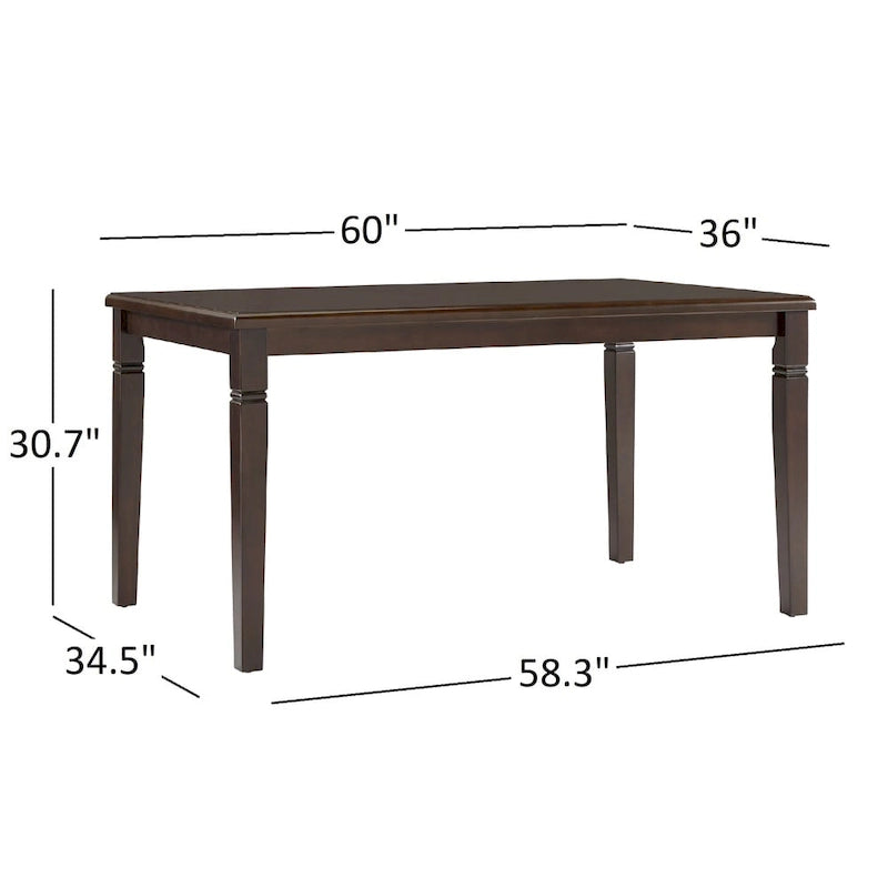Espresso Finish Dining Table 60"W x 36"D - Rubberwood & Birch Veneer - Classic Transitional Style