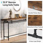 70.9" Console Sofa Table - Rustic Brown - MDF Wood Metal Frame - Entryway Living Room - 31.43"H x 11.8"D