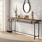 70.9" Console Sofa Table - Rustic Brown - MDF Wood Metal Frame - Entryway Living Room - 31.43"H x 11.8"D