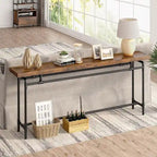 70.9" Console Sofa Table - Rustic Brown - MDF Wood Metal Frame - Entryway Living Room - 31.43"H x 11.8"D