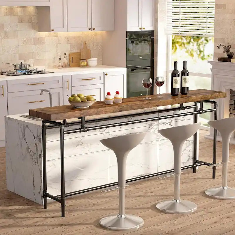 70.9" Console Sofa Table - Rustic Brown - MDF Wood Metal Frame - Entryway Living Room - 31.43"H x 11.8"D