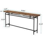 70.9" Console Sofa Table - Rustic Brown - MDF Wood Metal Frame - Entryway Living Room - 31.43"H x 11.8"D