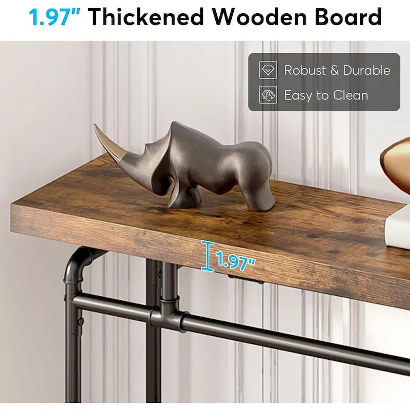 70.9" Console Sofa Table - Rustic Brown - MDF Wood Metal Frame - Entryway Living Room - 31.43"H x 11.8"D