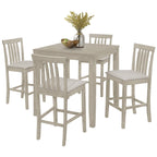 5-Piece Counter Height Dining Set 35.4" Square Table - 4 Upholstered Chairs - Solid Wood - Antique Grey