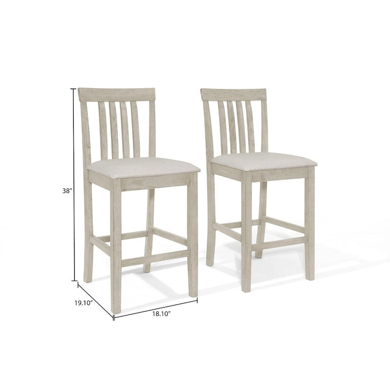 5-Piece Counter Height Dining Set 35.4" Square Table - 4 Upholstered Chairs - Solid Wood - Antique Grey