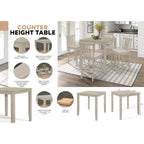 5-Piece Counter Height Dining Set 35.4" Square Table - 4 Upholstered Chairs - Solid Wood - Antique Grey