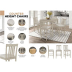 5-Piece Counter Height Dining Set 35.4" Square Table - 4 Upholstered Chairs - Solid Wood - Antique Grey