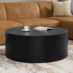 Solid Mango Wood Round Drum Coffee Table 36" - Contemporary Urban Design - Fully Assembled - Natural Finish