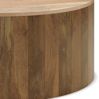 Solid Mango Wood Round Drum Coffee Table 36" - Contemporary Urban Design - Fully Assembled - Natural Finish