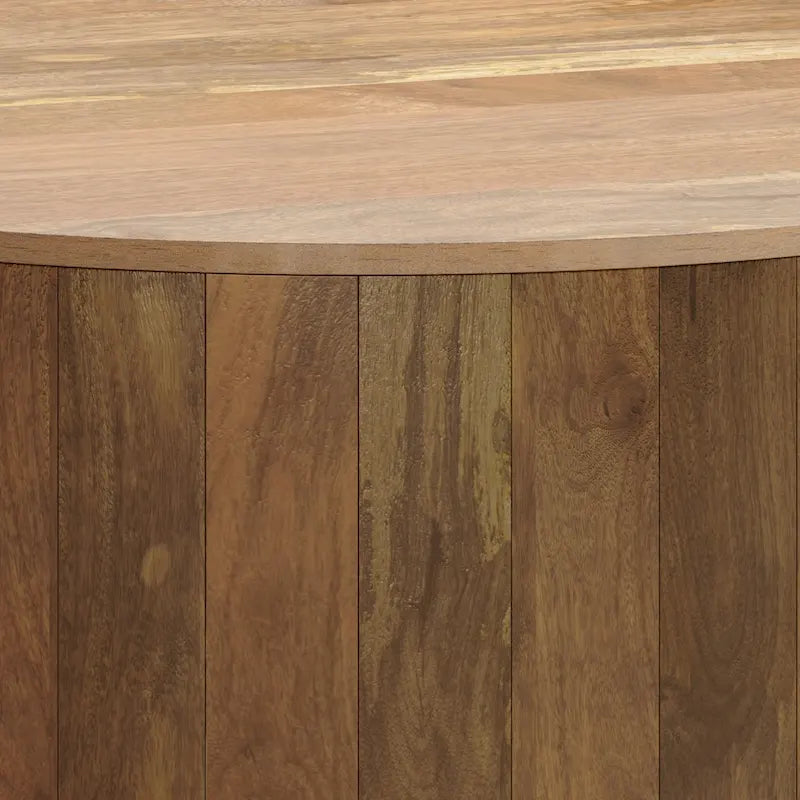 Solid Mango Wood Round Drum Coffee Table 36" - Contemporary Urban Design - Fully Assembled - Natural Finish