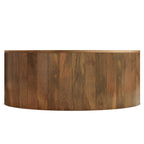 Solid Mango Wood Round Drum Coffee Table 36" - Contemporary Urban Design - Fully Assembled - Natural Finish
