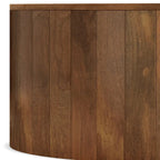 Solid Mango Wood Round Drum Coffee Table 36" - Contemporary Urban Design - Fully Assembled - Natural Finish