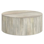 Solid Mango Wood Round Drum Coffee Table 36" - Contemporary Urban Design - Fully Assembled - Natural Finish