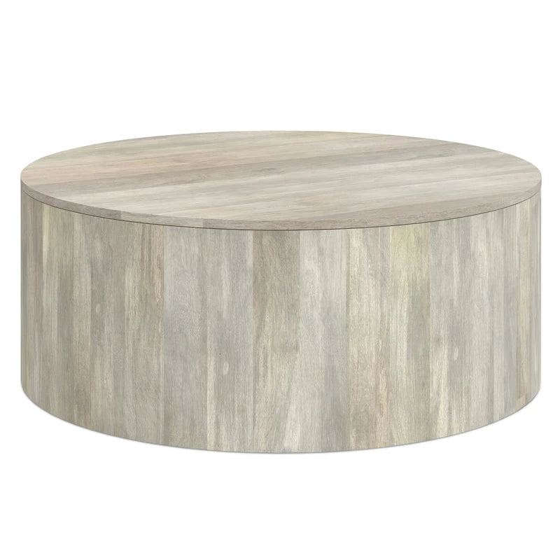 Solid Mango Wood Round Drum Coffee Table 36" - Contemporary Urban Design - Fully Assembled - Natural Finish