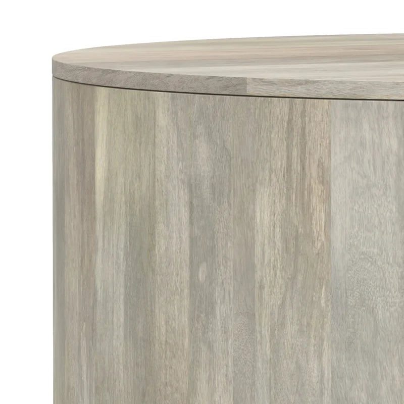 Solid Mango Wood Round Drum Coffee Table 36" - Contemporary Urban Design - Fully Assembled - Natural Finish