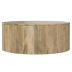 Solid Mango Wood Round Drum Coffee Table 36" - Contemporary Urban Design - Fully Assembled - Natural Finish