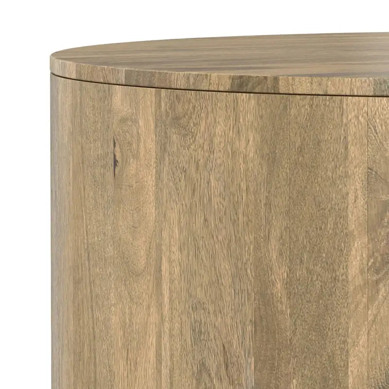Solid Mango Wood Round Drum Coffee Table 36" - Contemporary Urban Design - Fully Assembled - Natural Finish