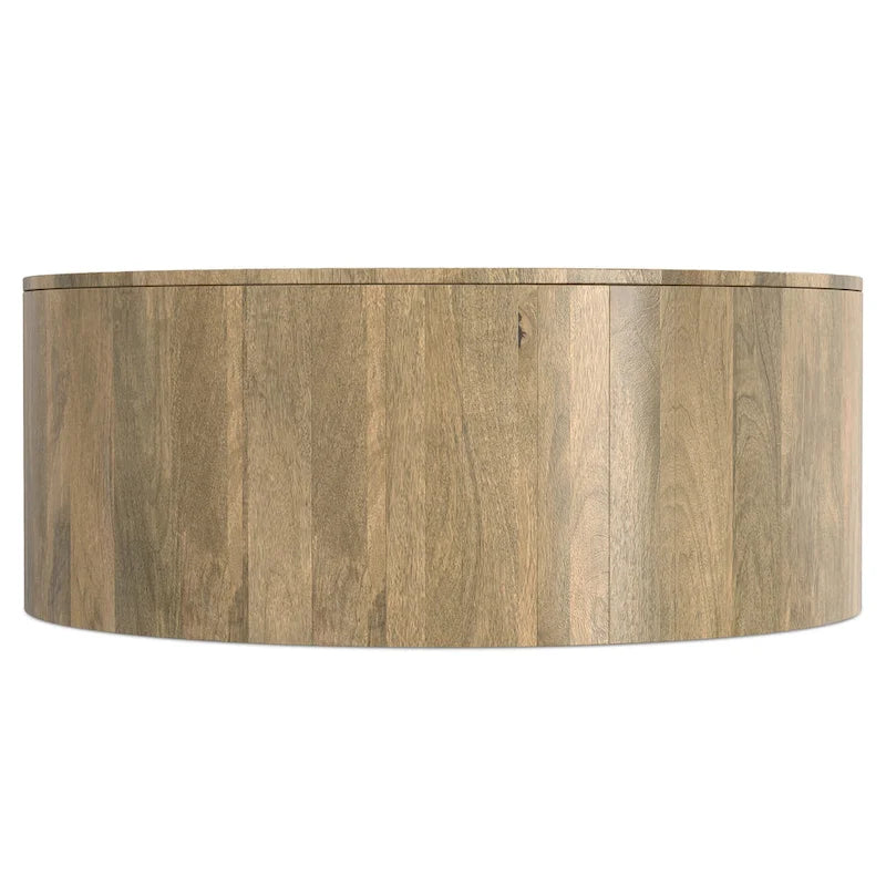 Solid Mango Wood Round Drum Coffee Table 36" - Contemporary Urban Design - Fully Assembled - Natural Finish