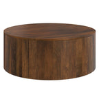 Solid Mango Wood Round Drum Coffee Table 36" - Contemporary Urban Design - Fully Assembled - Natural Finish